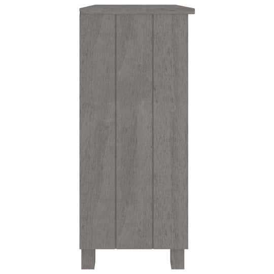 Side view of the HAMAR Light Grey sideboard, showcasing its solid pine wood finish and minimalist design.