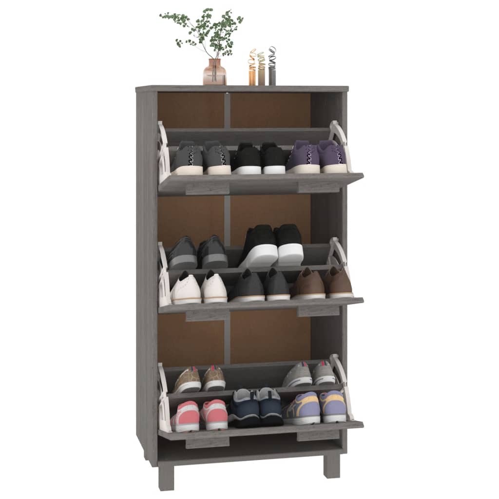 Shoe cabinet HAMAR in light grey, featuring three flip-drawers and ample storage for organizing shoes.