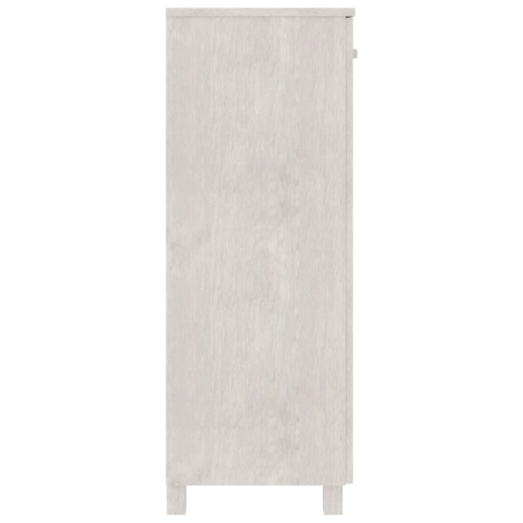 Shoe cabinet HAMAR in white, 85x40x108 cm, made of solid pine wood, showcasing its sleek side profile.