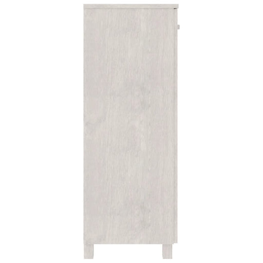 Shoe cabinet HAMAR in white, 85x40x108 cm, made of solid pine wood, showcasing its sleek side profile.