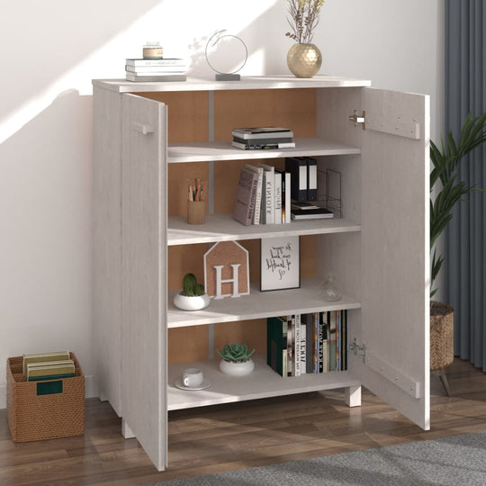 Modern wooden shoe cabinet with open shelves, decorated with books and decor, in a bright interior setting.