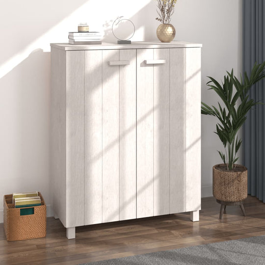 Wooden shoe cabinet HAMAR in white, 85x40x108 cm, featuring a modern design with natural charm and sturdy structure.