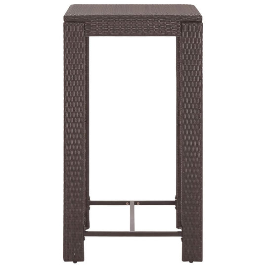 3 Piece Garden Bar Set with Cushions Poly Rattan outdoor bar table in dark brown rattan design.