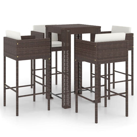 5 Piece Garden Bar Set with Cushions Poly Rattan featuring sturdy table and cushioned stools