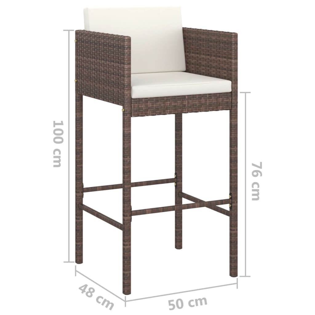 5 Piece Garden Bar Set with Cushions Poly Rattan high bar stool with cream cushion and weather-resistant design.