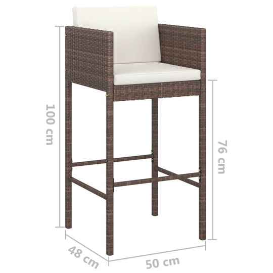 5 Piece Garden Bar Set with Cushions Poly Rattan high bar stool with cream cushion and weather-resistant design.