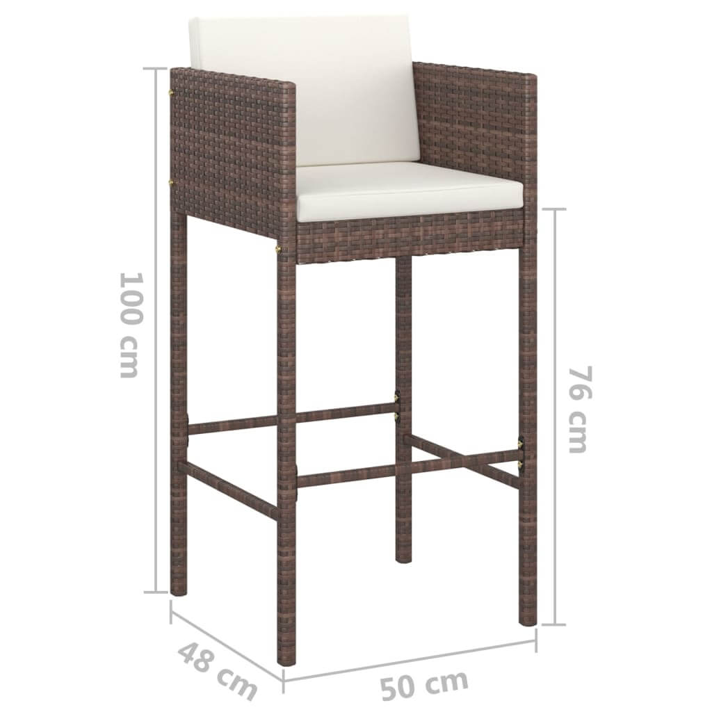 5 Piece Garden Bar Set with Cushions Poly Rattan high bar stool with cream cushion and dimensions.