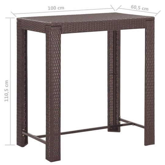 5 Piece Garden Bar Set with Cushions Poly Rattan tall table dimensions shown in brown PE rattan.