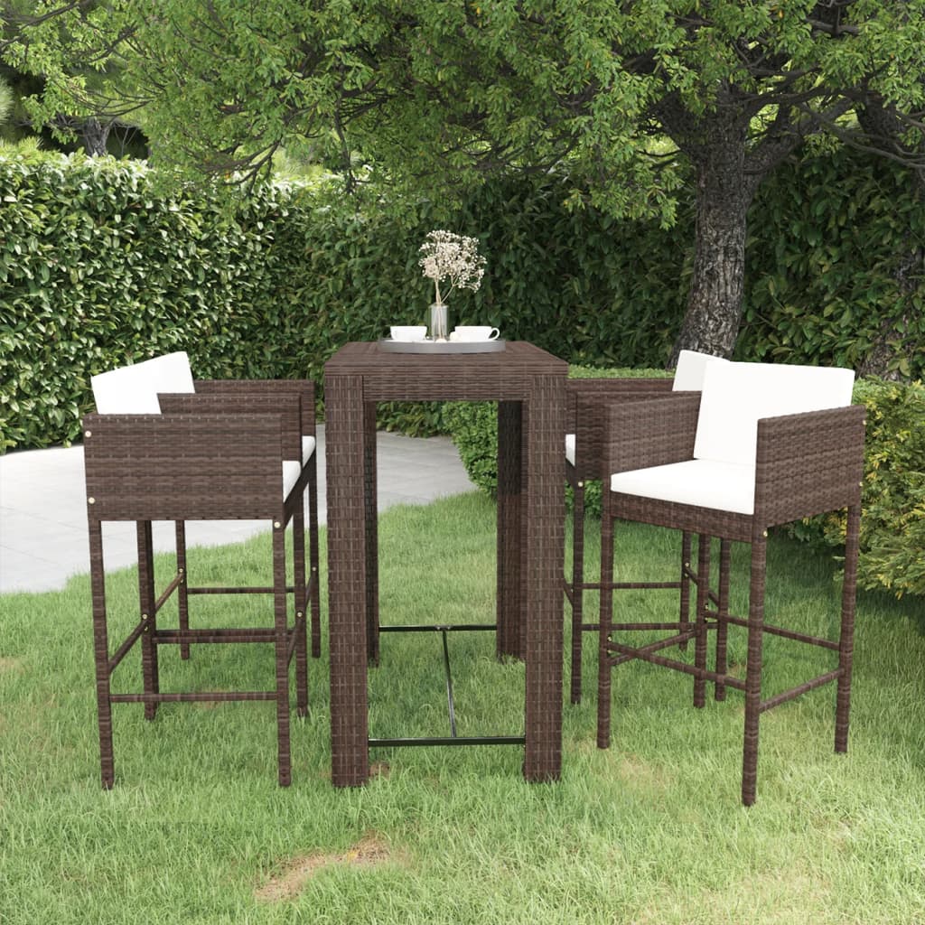 5 Piece Garden Bar Set with Cushions Poly Rattan , Furniture -> Outdoor Furniture -> Outdoor Furniture Sets , Chairs -,Decor -,Durable,eligant,Furniture -,Home & Garden -,Home Decor,Modern Design,new-305021,Outdoor Chairs,Outdoor Furniture -,Outdoor Furni