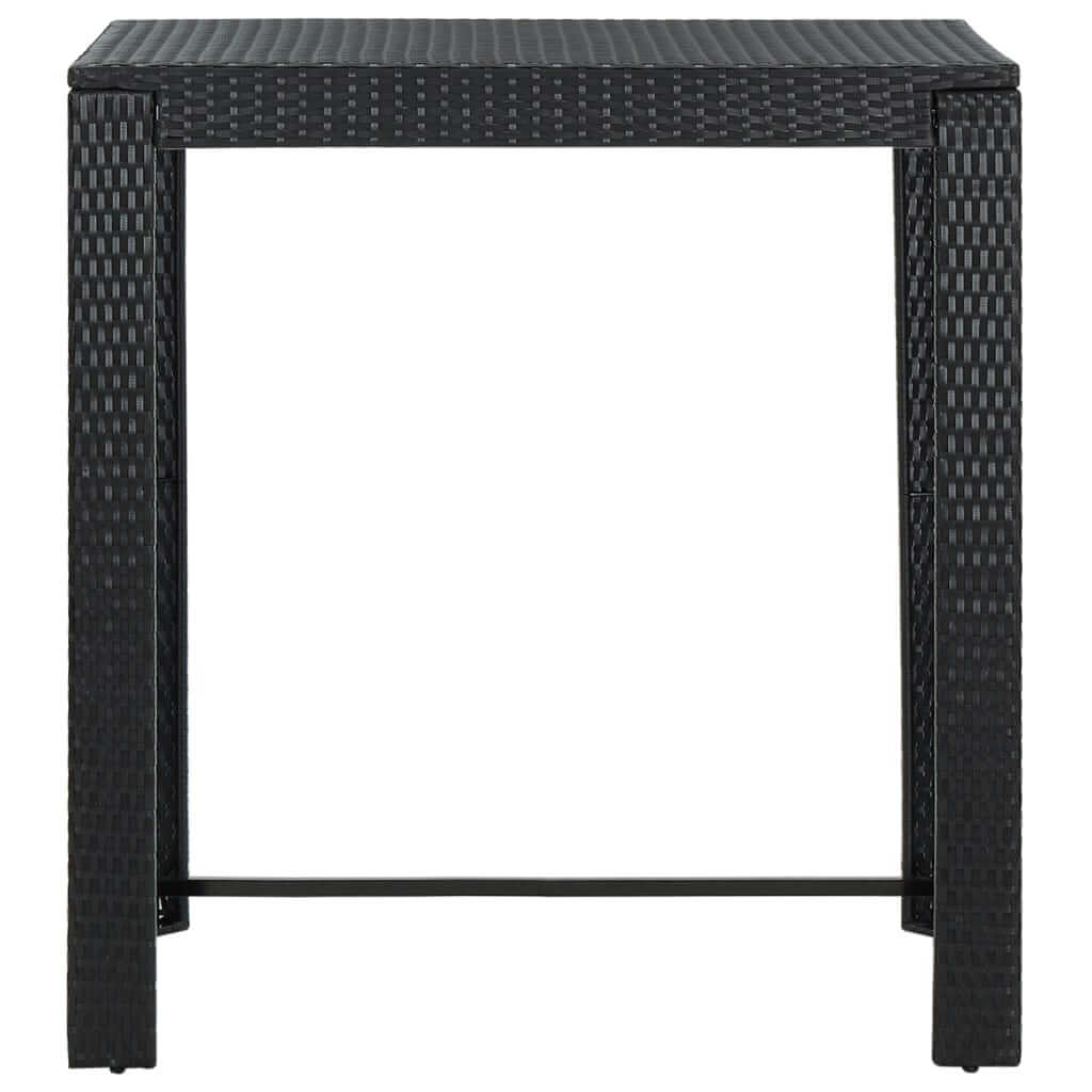 5 Piece Garden Bar Set with Cushions Poly Rattan black bar table front view, made of durable PE rattan.