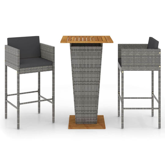 3 Piece Garden Bar Set with Cushions Poly Rattan featuring a sleek design, sturdy frame, and comfortable cushions.