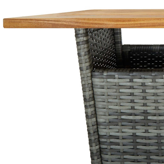 3 Piece Garden Bar Set with Cushions Poly Rattan gray wicker structure and wooden tabletop