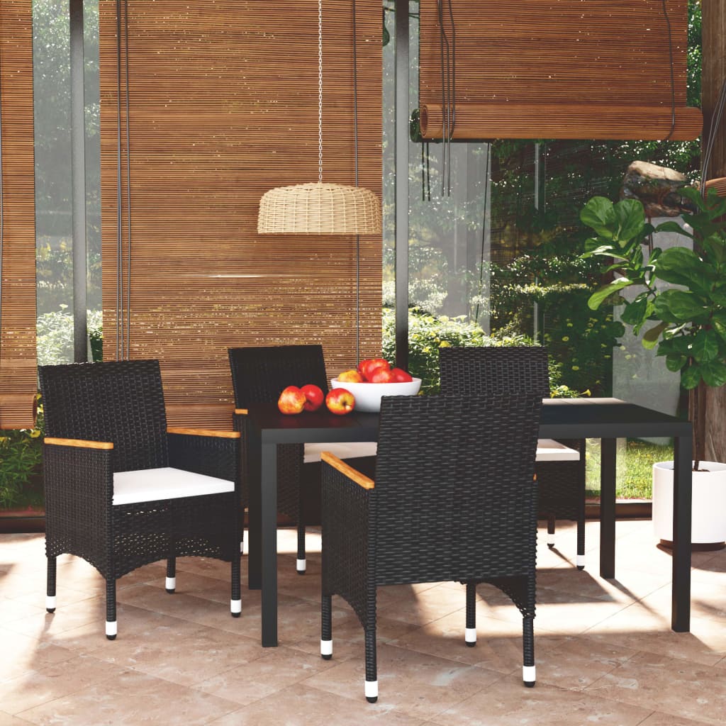 5 Piece Garden Dining Set with Cushions Poly Rattan , Furniture -> Outdoor Furniture -> Outdoor Furniture Sets , black,Chairs -,Decor -,Durable,eligant,Furniture -,Home & Garden -,Home Decor,Lawn & Garden -,Modern Design,new-305021,Outdoor Chairs,Outdoor