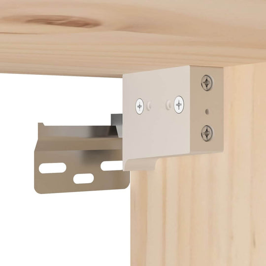 Wall cabinet metal bracket for secure hanging installation on solid pinewood furniture.