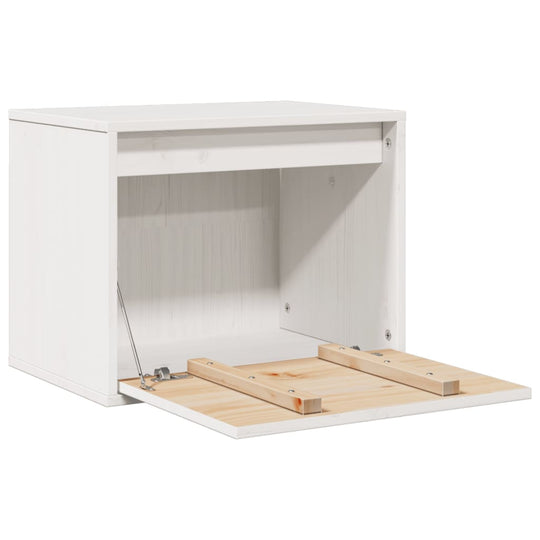 Wall cabinet in white solid pinewood with a drawer and extendable shelf, ideal for storage and decor.