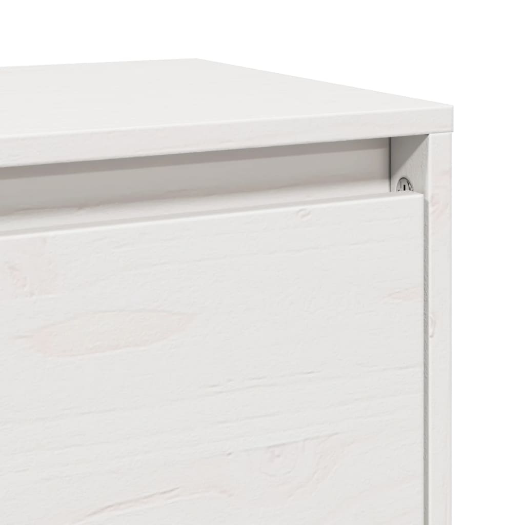 Close-up of white solid pinewood wall cabinet, showcasing the sleek design and sturdy construction for versatile storage.