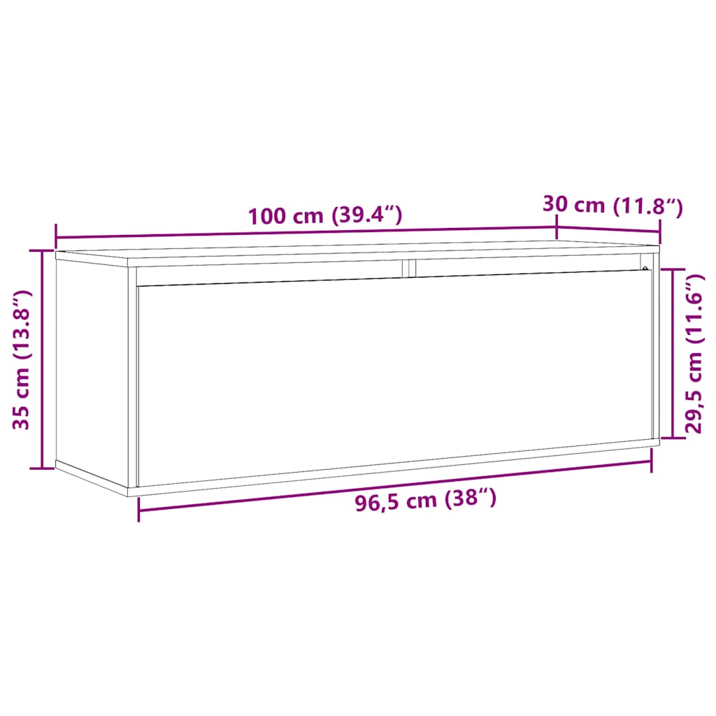 Dimensions diagram of Wall Cabinet 100x30x35 cm Solid Wood Pine, featuring measurements for width, height, and depth.