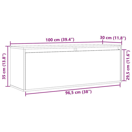 Dimensions diagram of Wall Cabinet 100x30x35 cm Solid Wood Pine, featuring measurements for width, height, and depth.