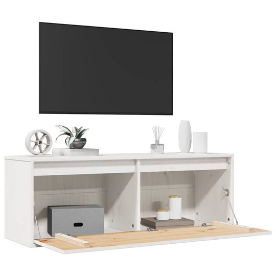 Wall Cabinet 100x30x35 cm Solid Wood Pine with open storage, TV mount, and decorative items, ideal for books and ornaments display.