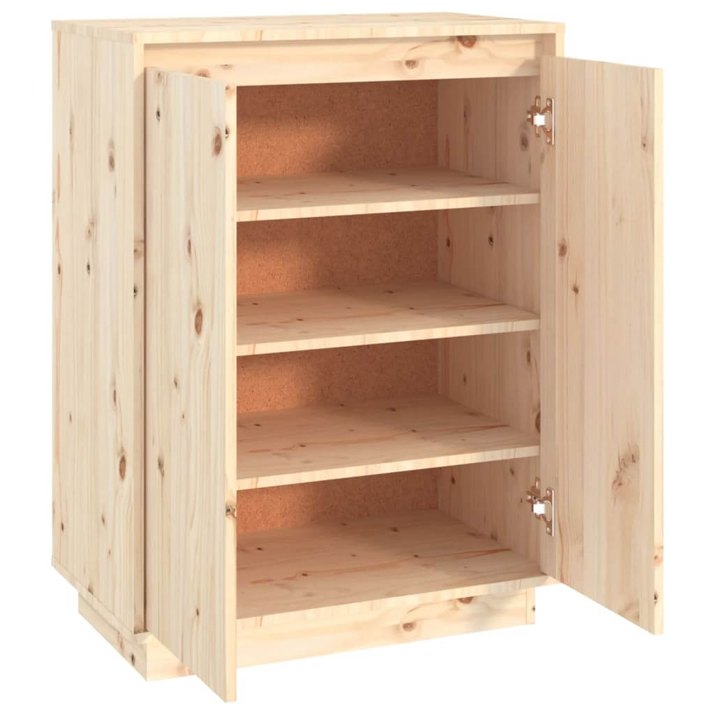 Shoe cabinet made of solid pinewood with two doors and four shelves for organized shoe storage.