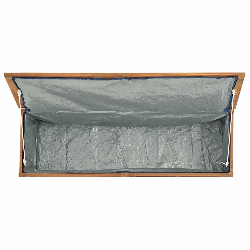Open garden box 150x50x55 cm solid wood teak showing interior storage space.