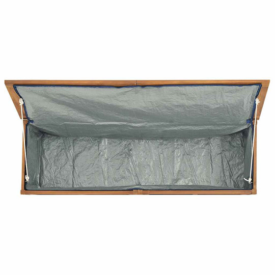 Open garden box 150x50x55 cm solid wood teak showing interior storage space.