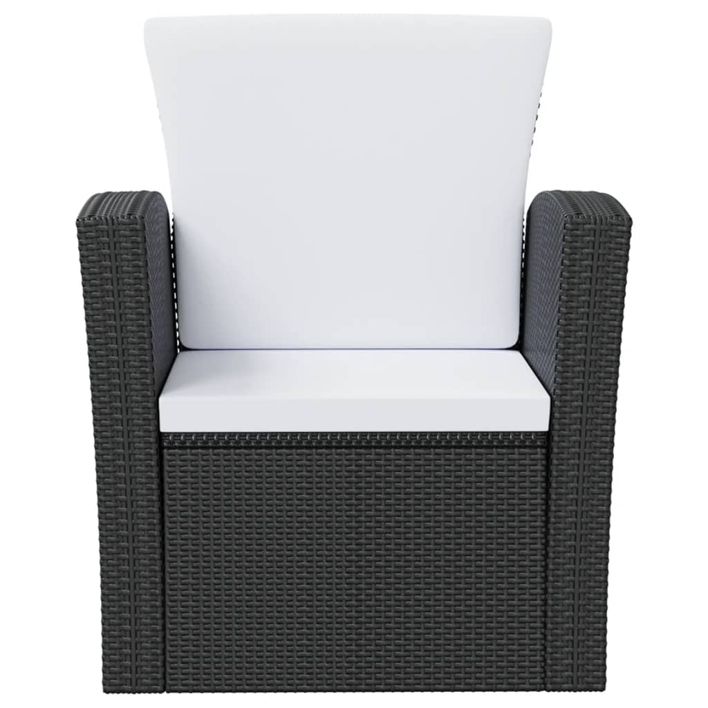 16 Piece garden lounge chair with white cushion and black poly rattan frame, ideal for outdoor relaxation.