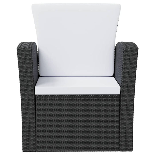 16 Piece garden lounge chair with white cushion and black poly rattan frame, ideal for outdoor relaxation.