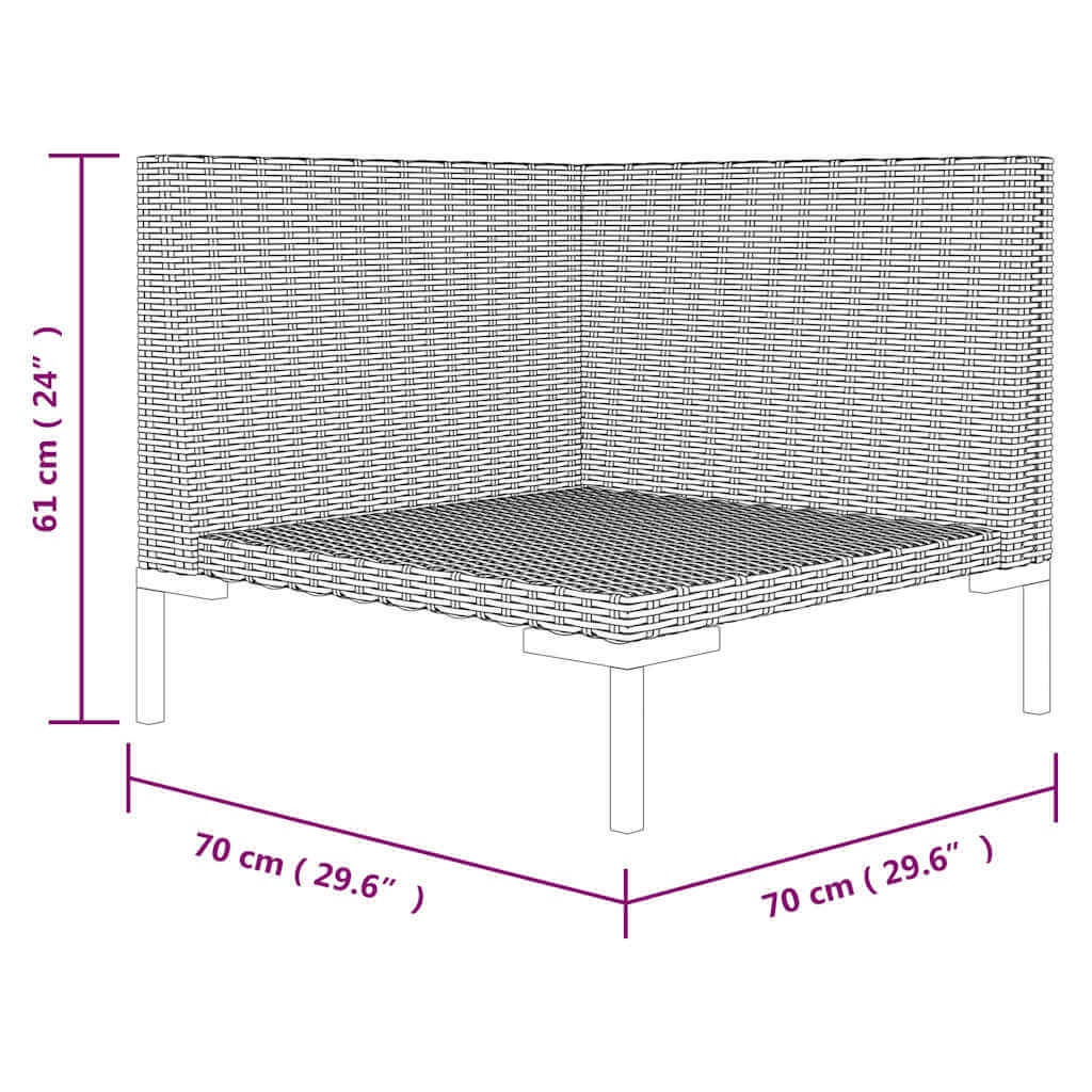 Dimensions diagram of Garden Sofa with Cushions Half Round Poly Rattan.