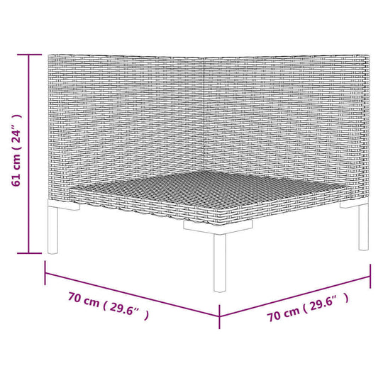 Dimensions diagram of Garden Sofa with Cushions Half Round Poly Rattan.