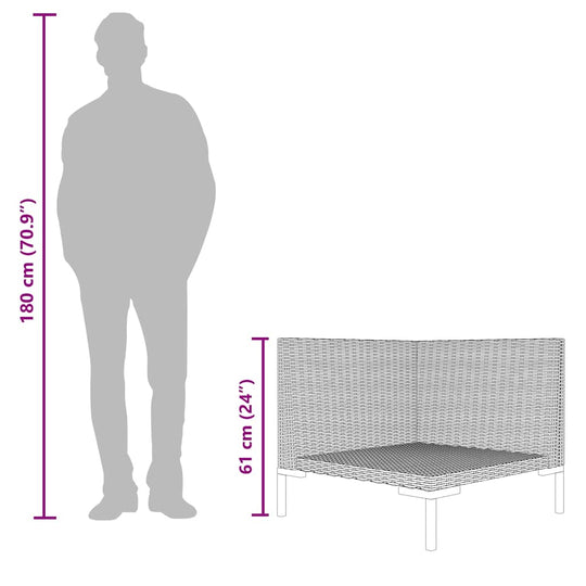 Garden Sofa with Cushions Half Round Poly Rattan size comparison with human silhouette