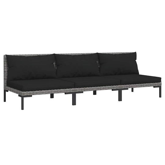 Garden Sofas 3pcs with Cushions Half Round Poly Rattan in black, featuring comfortable removable cushions and durable weather-resistant material.