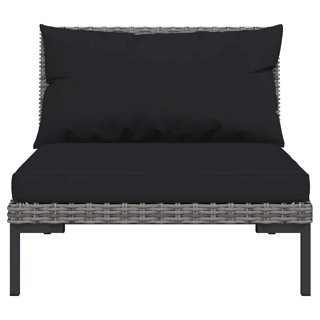Front view of single piece from Garden Sofas 3pcs with Cushions Half Round Poly Rattan set, featuring black cushions and wicker design.