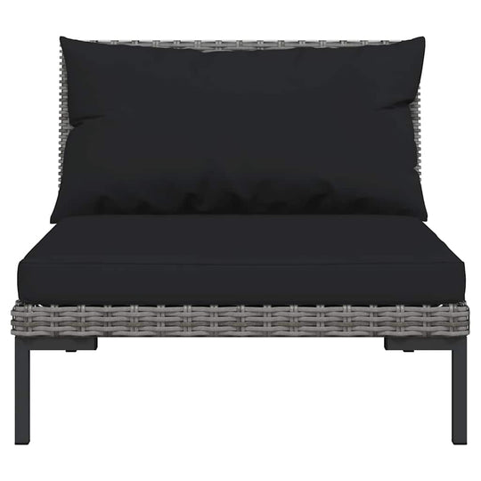 Front view of single piece from Garden Sofas 3pcs with Cushions Half Round Poly Rattan set, featuring black cushions and wicker design.