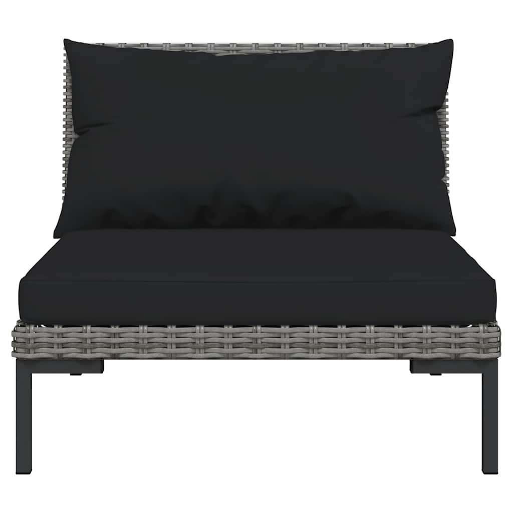 3 Piece Garden Lounge Set Dark Half Round Poly Rattan chair with thick black cushions and half round rattan weave.