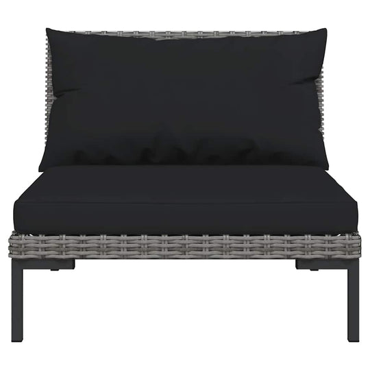 3 Piece Garden Lounge Set Dark Half Round Poly Rattan chair with thick black cushions and half round rattan weave.