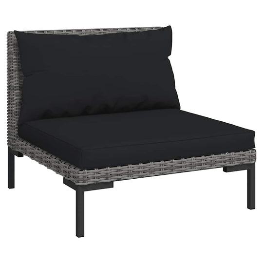 3 Piece Garden Lounge Set Dark Half Round Poly Rattan single chair with thick comfortable cushions for outdoor use.