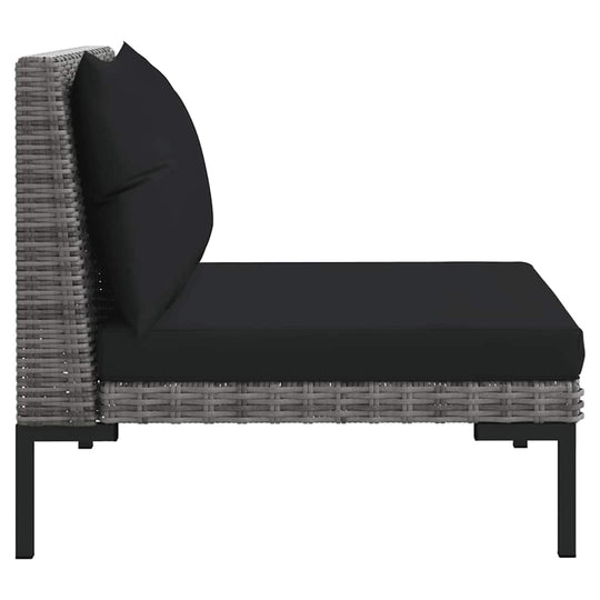 3 Piece Garden Lounge Set Dark Half Round Poly Rattan side view showing comfortable black cushions and sturdy design.