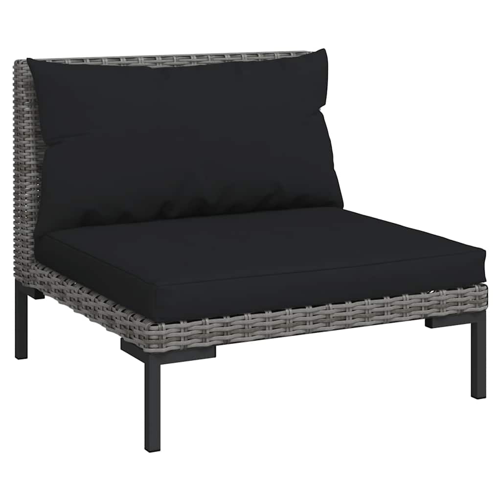 3 Piece Garden Lounge Set Dark  Half Round Poly Rattan