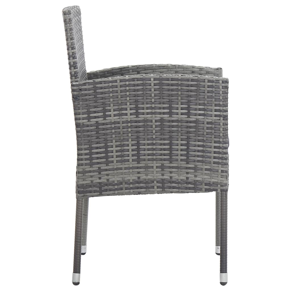 Side view of grey poly rattan garden chair with dark grey cushion, perfect for outdoor furniture and lounging.