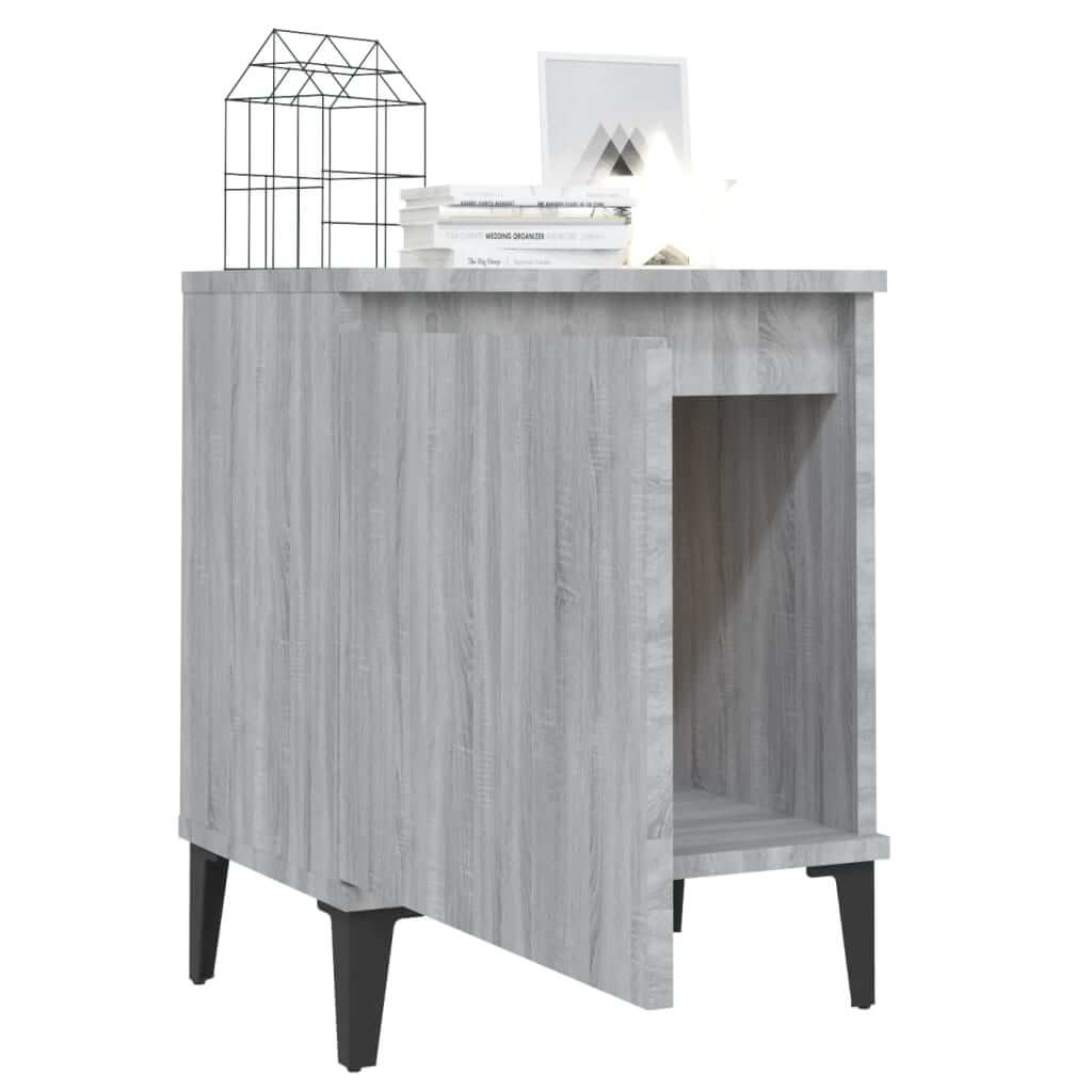 Bed Cabinet with Metal Legs Grey Sonoma 40x30x50 cm