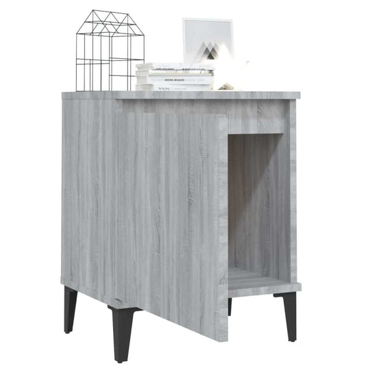 Bed Cabinet with Metal Legs Grey Sonoma 40x30x50 cm