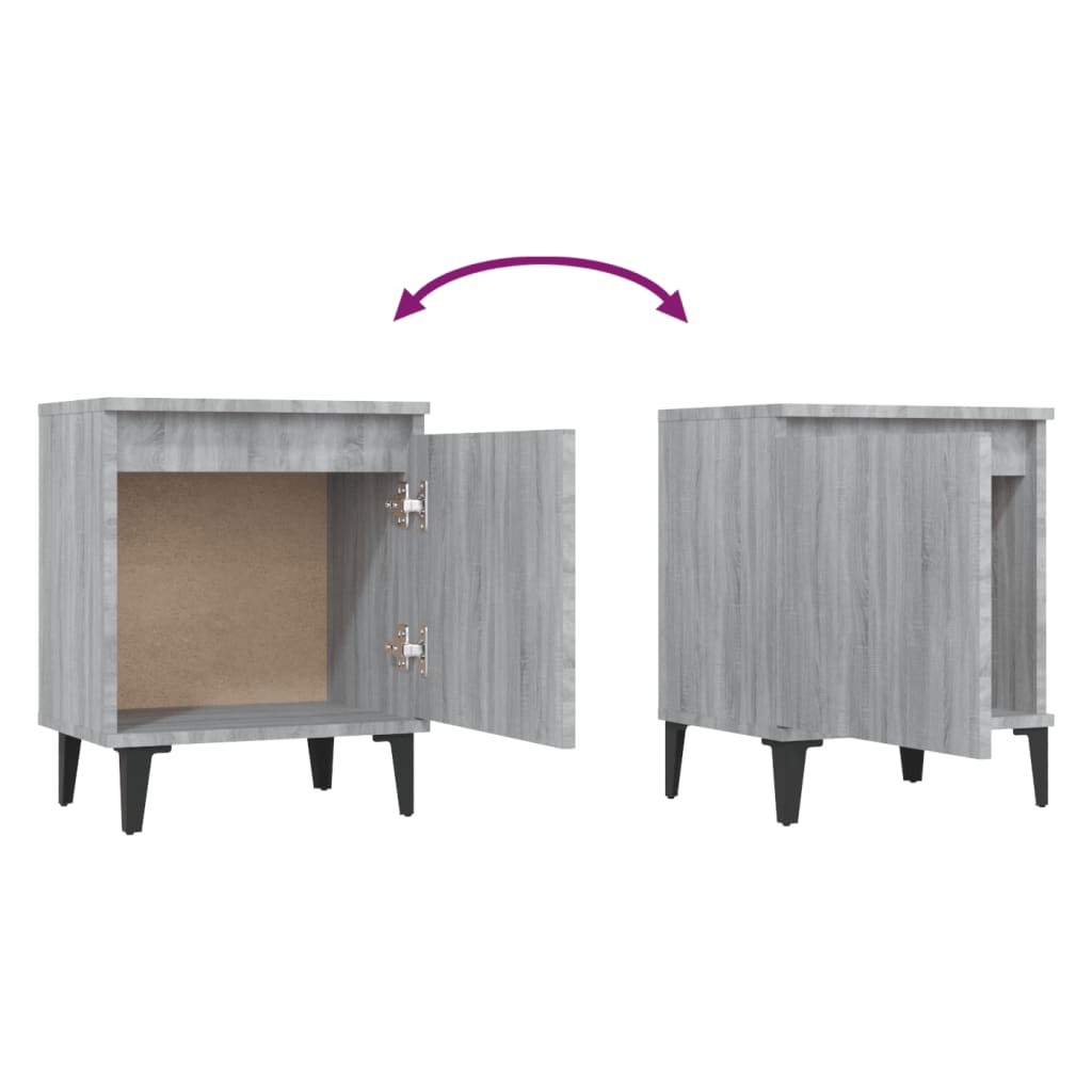 Bed Cabinet with Metal Legs Grey Sonoma 40x30x50 cm