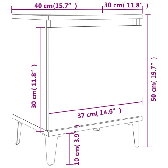 Bed Cabinet with Metal Legs Grey Sonoma 40x30x50 cm