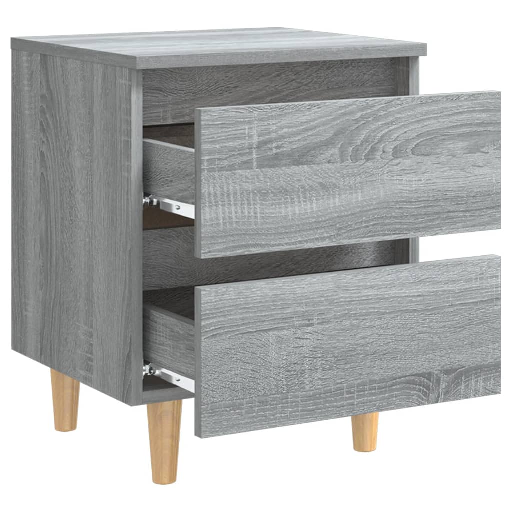 Bed Cabinet with Solid Wood Legs Grey Sonoma 40x35x50 cm