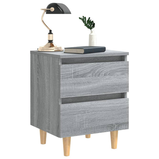 Bed Cabinet with Solid Wood Legs Grey Sonoma 40x35x50 cm