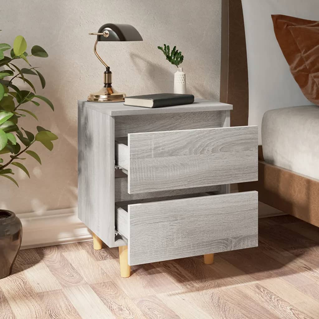 Bed Cabinet with Solid Wood Legs Grey Sonoma 40x35x50 cm