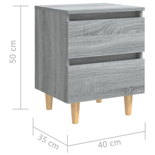 Bed Cabinet with Solid Wood Legs Grey Sonoma 40x35x50 cm