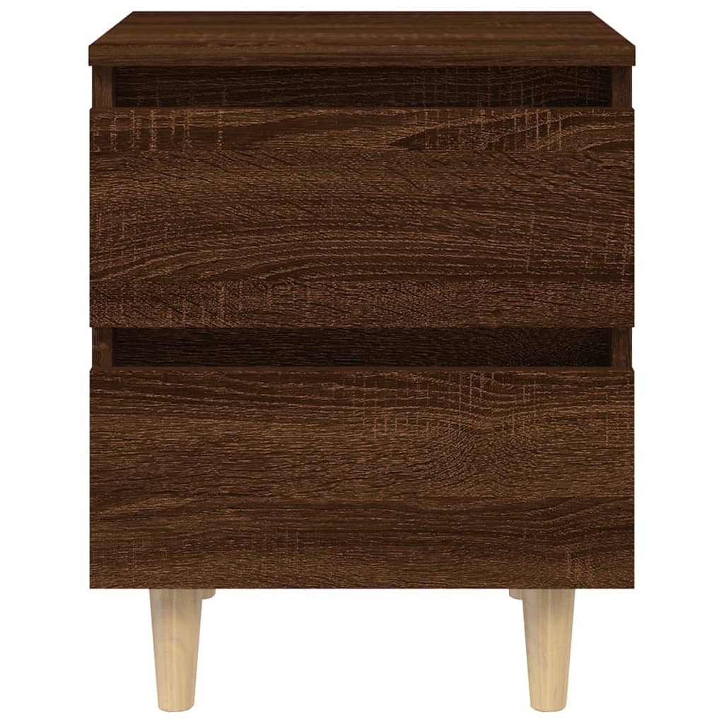 Brown oak bed cabinet with solid wood legs, featuring two drawers for organized storage, measuring 40x35x50 cm.