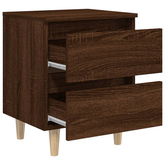 Bed cabinet with solid wood legs in brown oak, featuring two spacious drawers for organized storage. 40x35x50 cm.